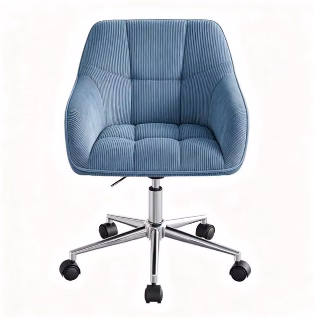 Sedia da ufficio ergonomica Chicfurn in velluto a coste blu con braccioli e rotazione a 360 L: 56 cm, P: 45 cm, H: 90 cm