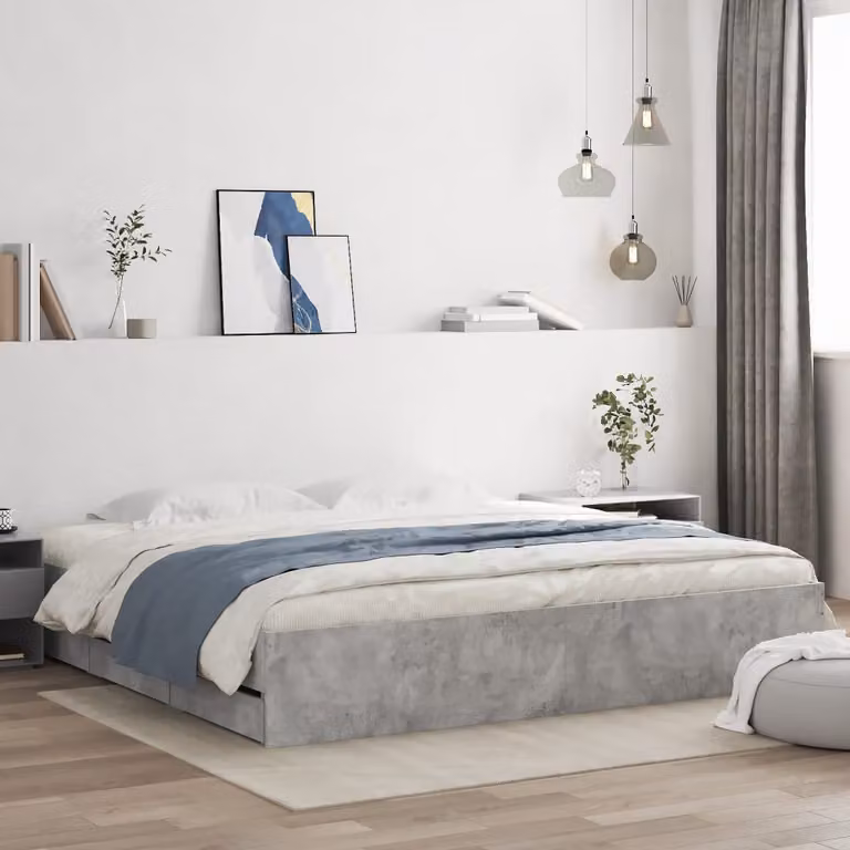 vidaXL Letto con Giroletto e Cassetti in Legno Multistrato Grigio, L/P/H: 200 x 200 x 33 cm