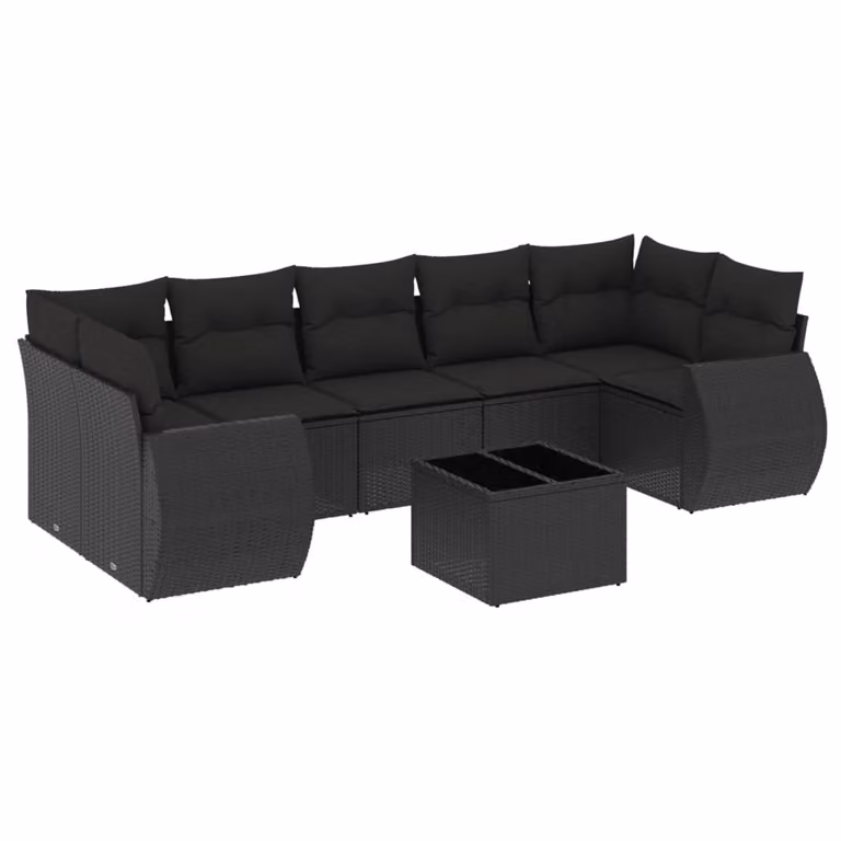 Set Divani da Giardino con Cuscini 8 pz Nero in Polyrattan