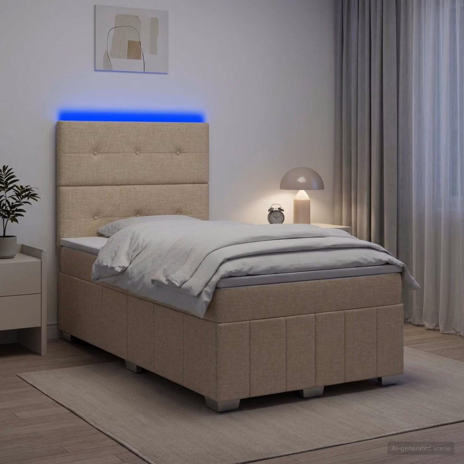 Letto Box Spring vidaXL con Materasso e Illuminazione LED, Colore Beige, L/P: 120 x 200 cm