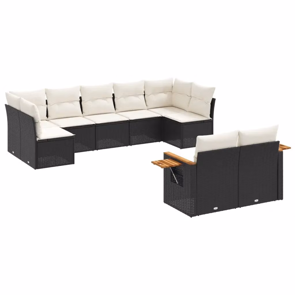 vidaXL Set Divani da Giardino 9 pz in Polyrattan Nero con Cuscini e Tavolino da Esterno – 2