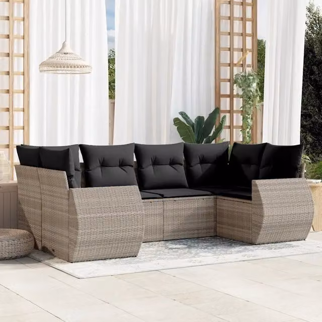 Set Divano da Giardino a L VIDAXL in Polyrattan Grigio con 6 Cuscini Imbottiti e Coperture Rimovibili