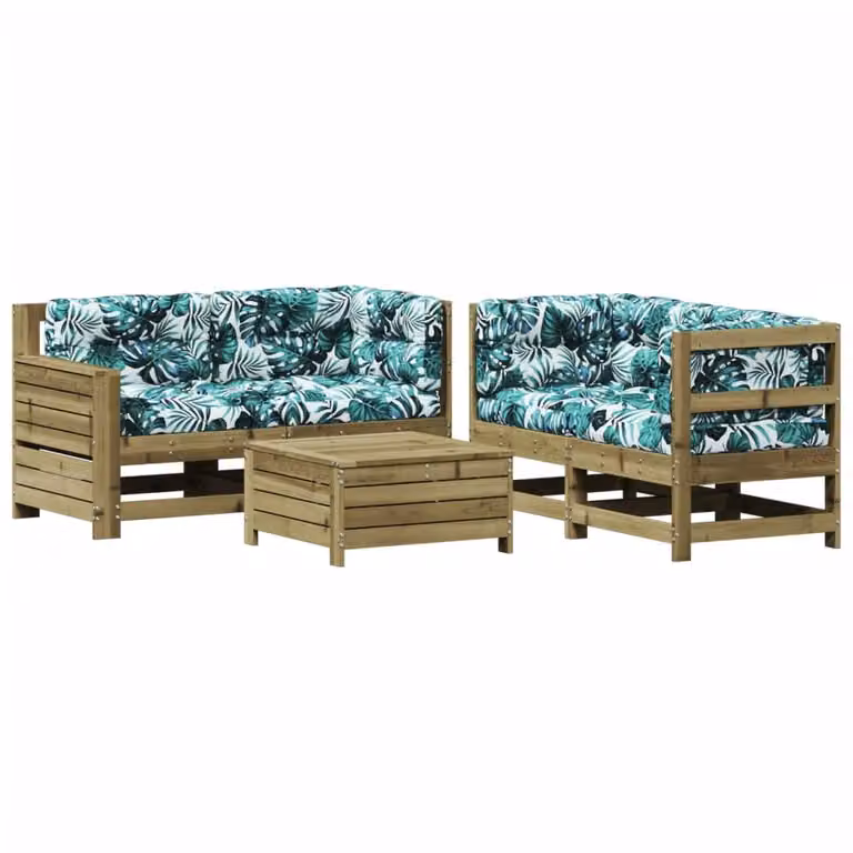 Set Divani da Giardino 5pz con Cuscini Legno Impregnato di Pino