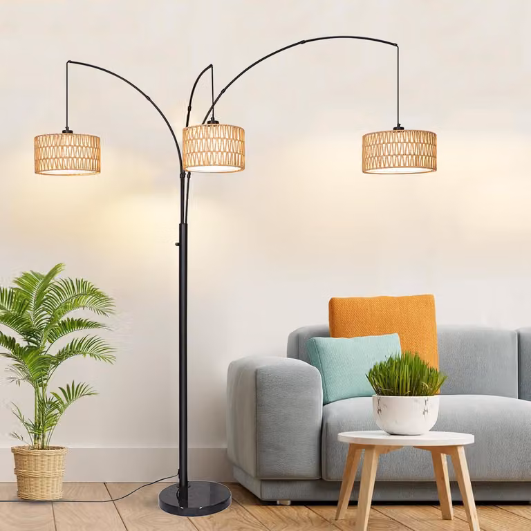 180cm lampada da terra in rattan Lampada da terra Boho con 3 paralumi lampada da terra regolabile in altezza per camera da letto soggiorno ufficio