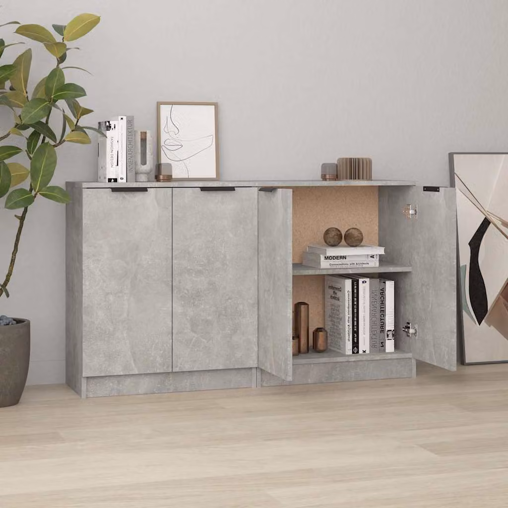 Set di 2 credenze vidaXL in legno multistrato e MDF, colore grigio cemento, L 60 cm x P 30 cm x H 70 cm