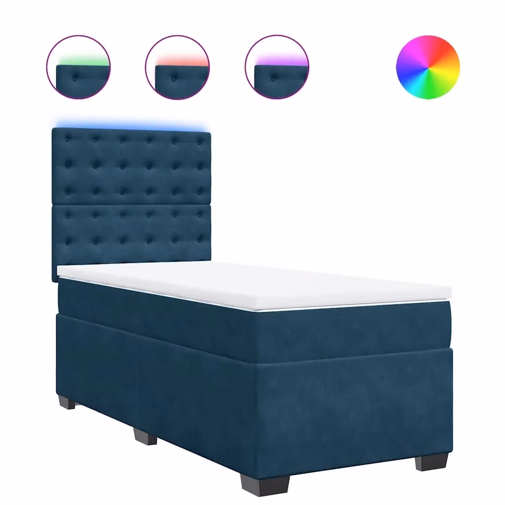 Letto con Giroletto a Molle e Materasso Ibrido vidaXL in Velluto Blu e Bianco, L/P/H: 90 x 200 x 150,5 cm – 2