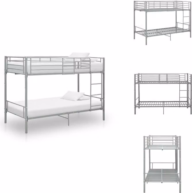 vidaXL Letto a castello in metallo grigio 90×200 cm - Letti e strutture letto