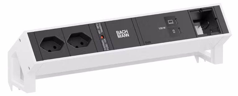 BACHMANN DESK2 2xCH 90° 1xUSB C/C 100 W, 1xCM L=0,2 m RAL9010
