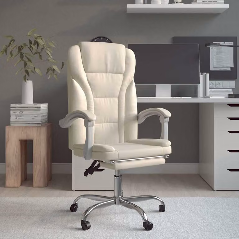 vidaXL Poltrona da Ufficio Executive Reclinabile in Similpelle Beige con Poggiatesta e Ruote