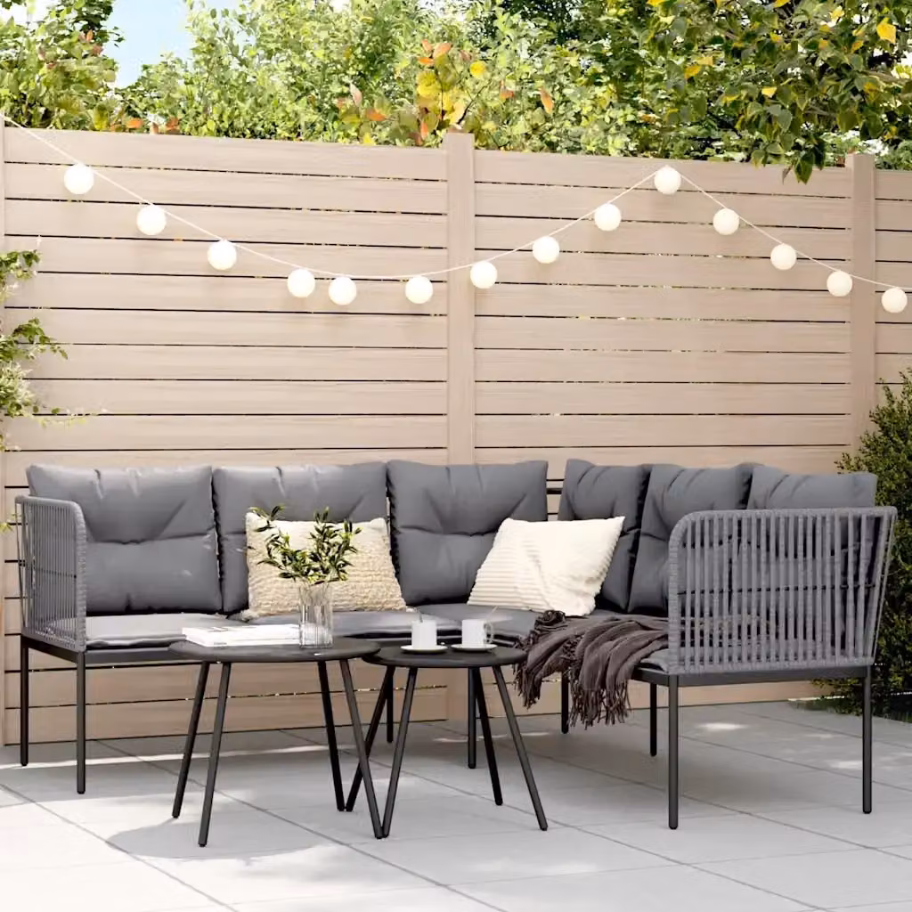 Set Salotto da Giardino a L con Divano Angolare e Tavolino, Struttura in Acciaio Verniciato e Textilene, Colore Antracite con Cuscini Inclusi – 2
