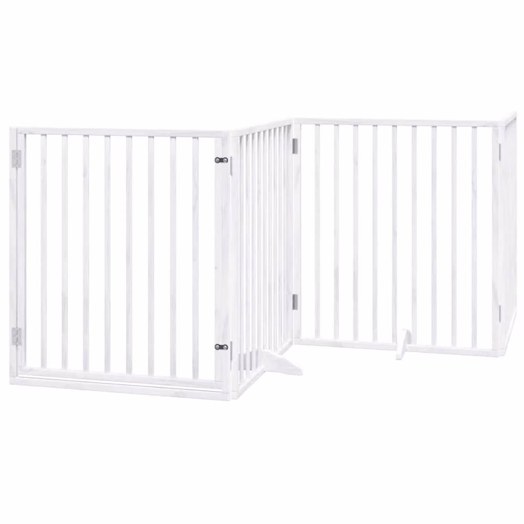 Cancelletto per cani con porta pieghevole 4 pannelli bianco 320 cm in legno di pioppo
