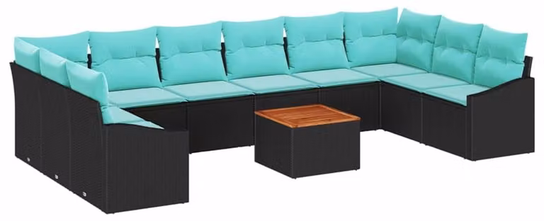 Set Divano da Giardino con cuscino 11 pcs Nero polyrattan