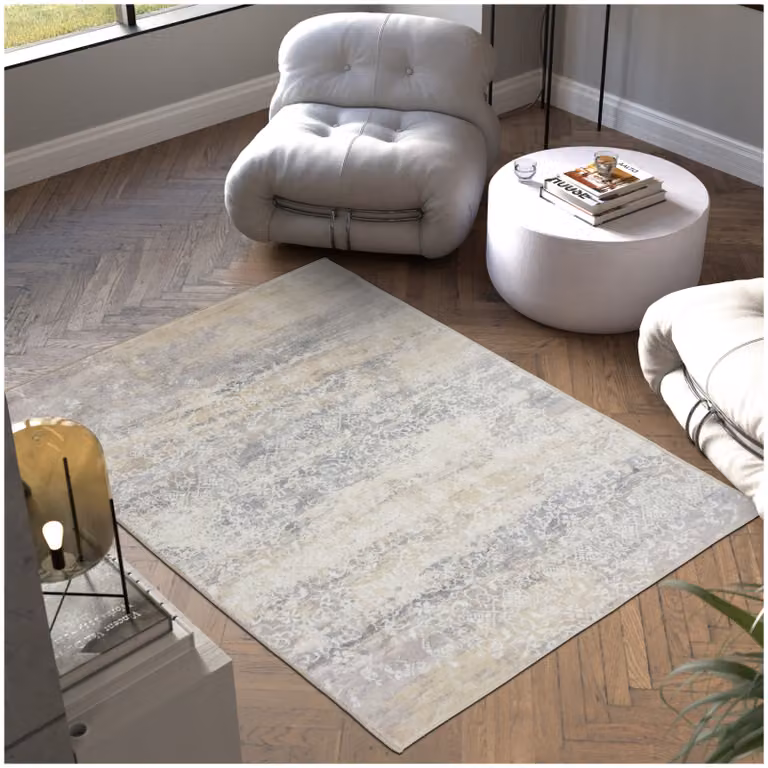 Tappeto vintage moderno tectake in poliestere beige, antiscivolo e facile da pulire, L: 160 cm, P: 230 cm