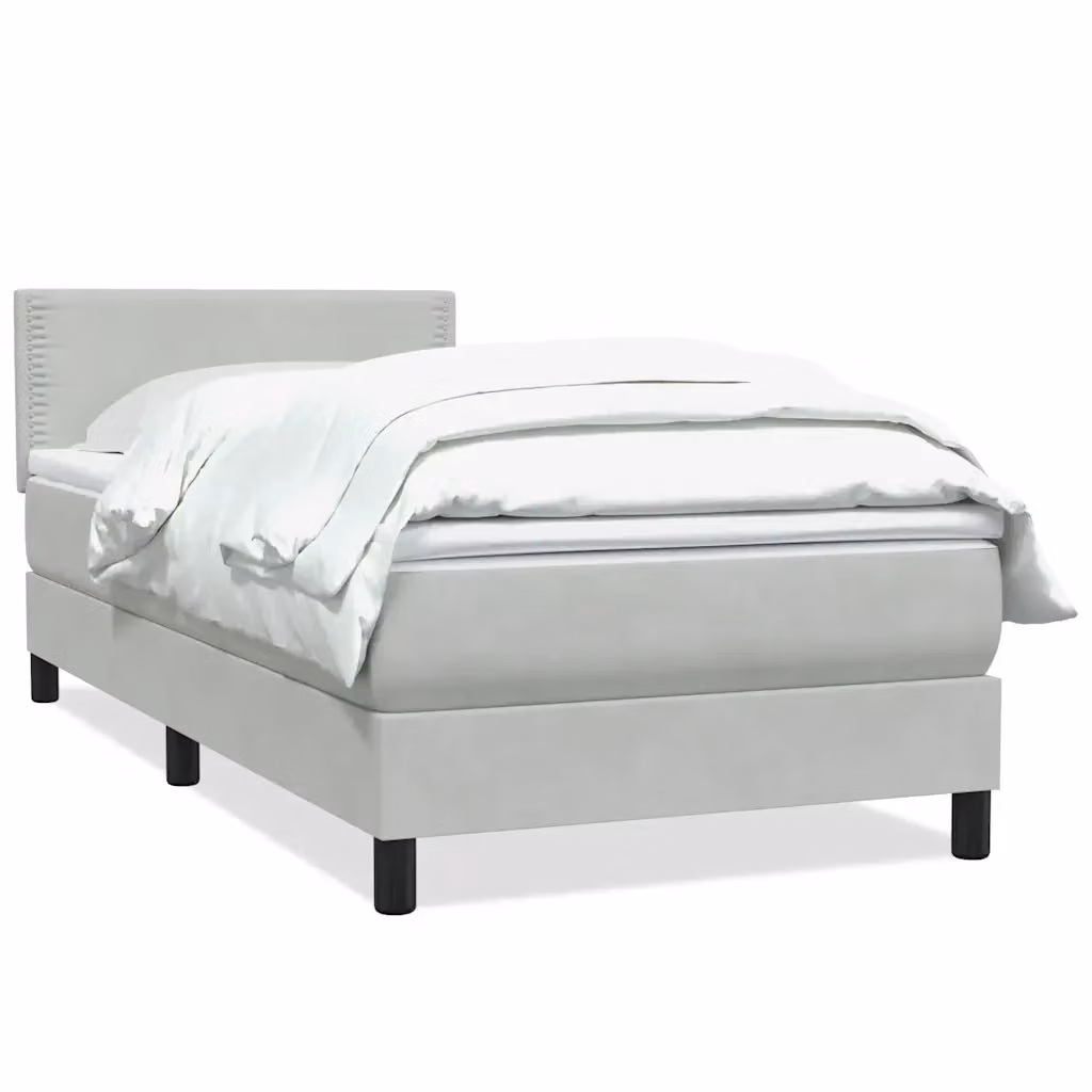 Letto con Giroletto a Molle e Materasso Ibrido vidaXL in Velluto Grigio Chiaro e Bianco L: 80 cm, H: 213 cm – 2