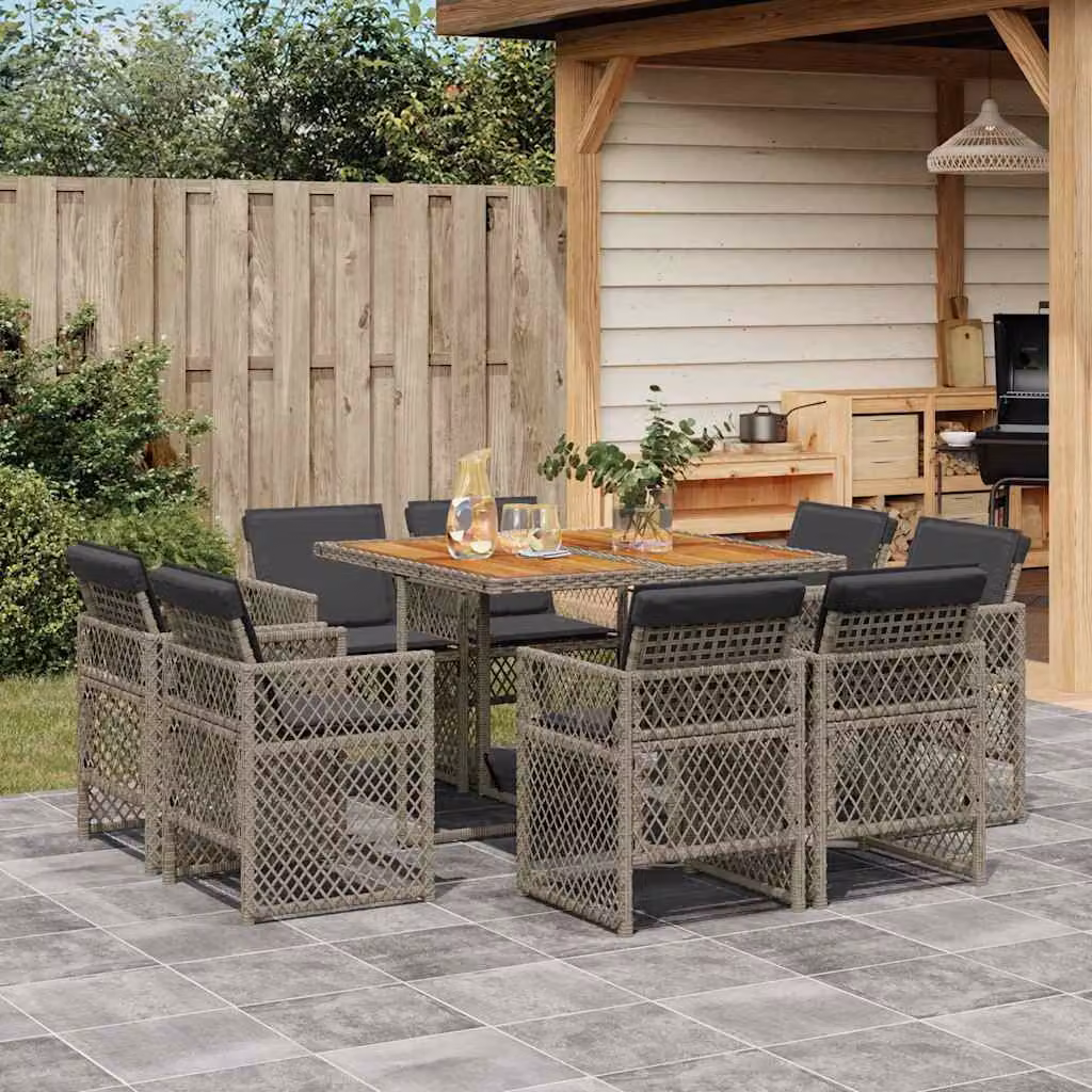 vidaXL Set da Pranzo da Giardino 9 pz in Polyrattan e Legno di Acacia Grigio e Marrone – 1