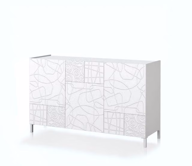Madia 3 ante effetto legno laccata bianca cm. H.84 x L.130 x P.40
