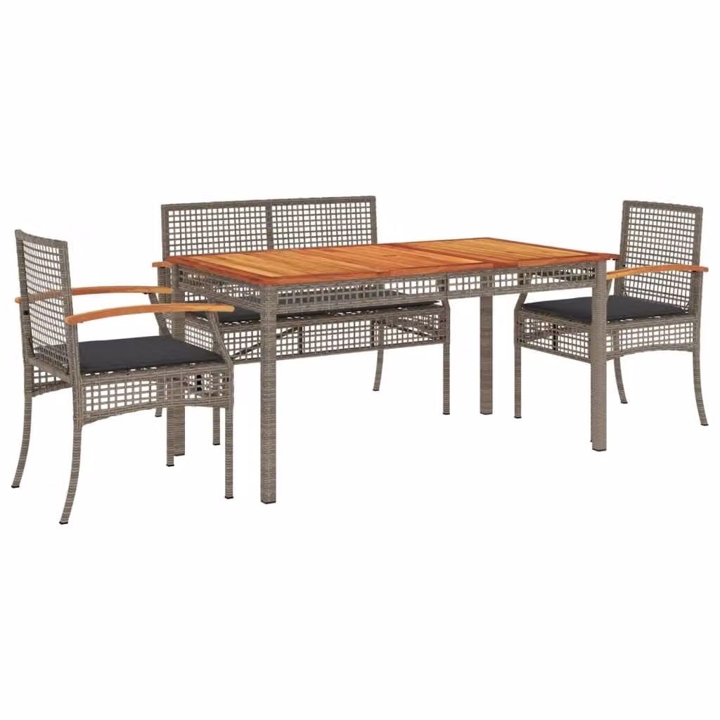 Set da Pranzo da Giardino 5 pz con Cuscini in Polyrattan Grigio