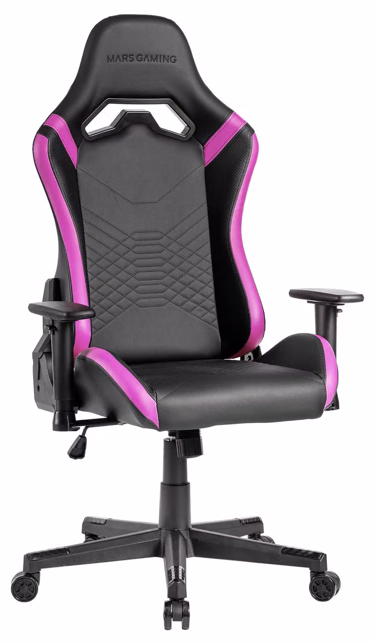 Mars Gaming MGC-Pro, sedia da gioco professionale, superficie in Finto cuoio, braccioli 2D e schienale regolabile a 135°, supporto lombare e cervicale soft-touch, rotelle XL e pistone a gas di classe 4, viola