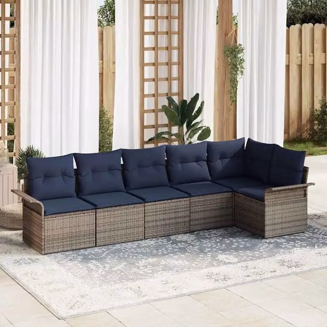 Set Divano da Giardino 6 pz Grigio polyrattan 3345385