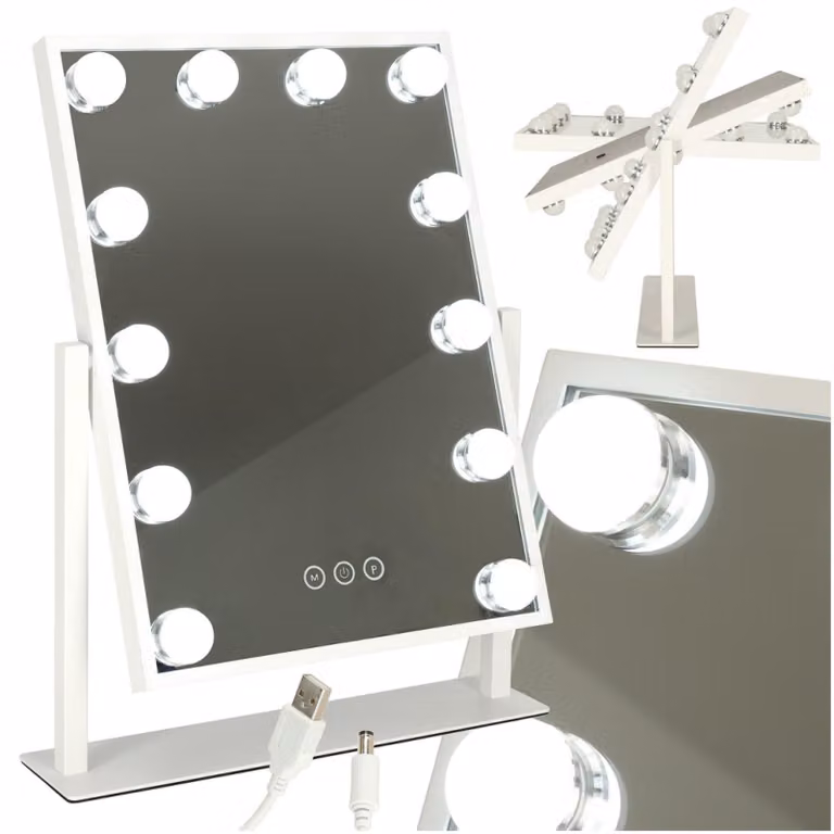 Specchio per il trucco a LED con lampadine USB 30x40 cm
