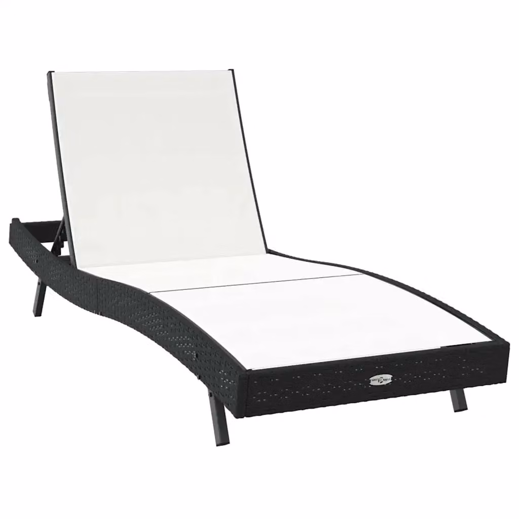 vidaXL Lettino da sole moderno in polyrattan nero e bianco con poggiatesta regolabile e tessuto textilene L/P/H: 197 x 70 x 82 cm – 2