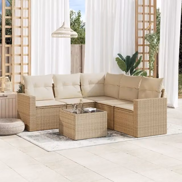 Set Divano da Giardino 6 pz con Cuscini Beige in Polyrattan 3218948