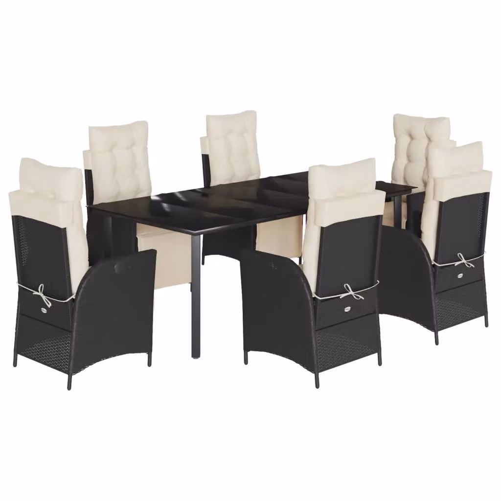 Set da Pranzo da Giardino vidaXL in Polyrattan e Vetro, 7 Pezzi, Nero e Bianco – 2