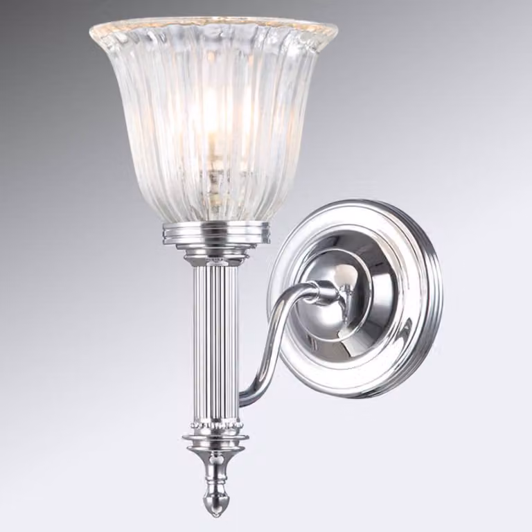 Elstead Applique da parete Carroll, dimmerabile, Cromo / Argento, Bagno, Vetro, Moderno, Applique