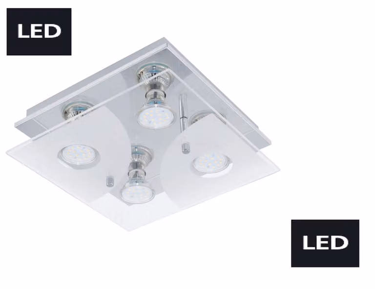 Nuova plafoniera LED plafoniera 4 fiamme vetro cromo Eglo lampada apparecchio
