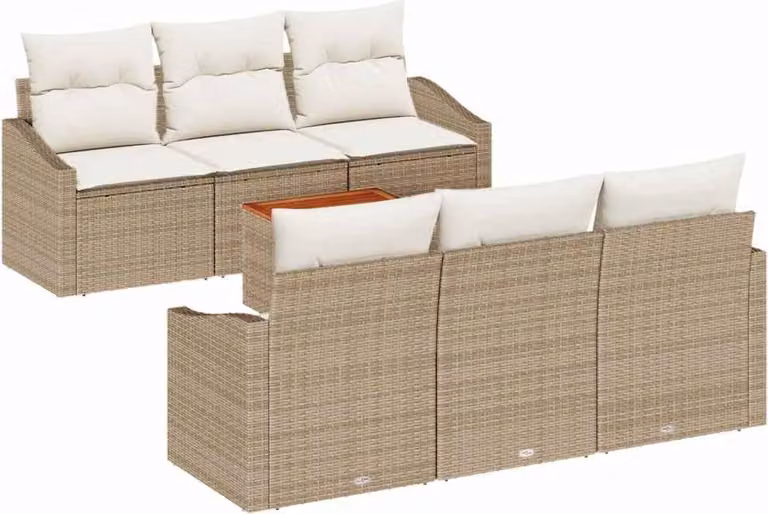 Set Divano da Giardino 7 pcs Beige e Crema polyrattan
