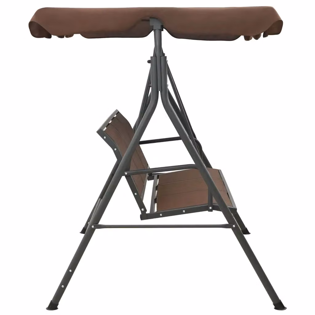 Panchina a dondolo da giardino con baldacchino vidaXL in acciaio marrone e textilene L/P/H: 178 x 155 x 112 cm – 2