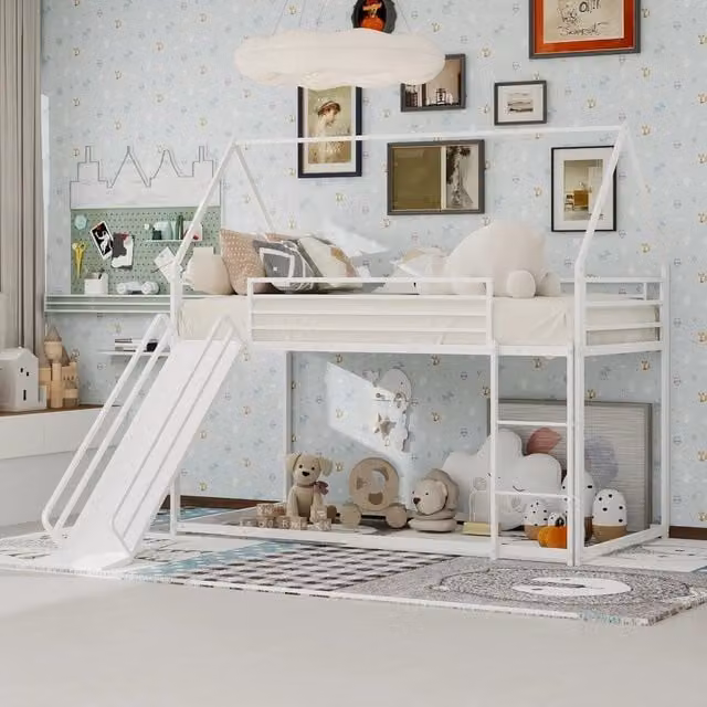 Letto a Castello con Scivolo per Bambini ¨C MINIMAL ¨C Struttura in Legno con Scala