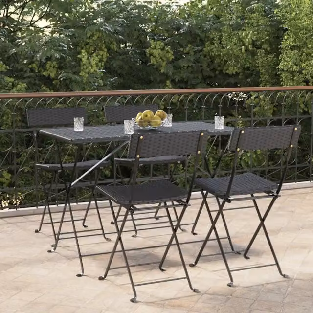Set di 4 sedie pieghevoli vidaXL in polyrattan e metallo nero per giardino e terrazza – 1