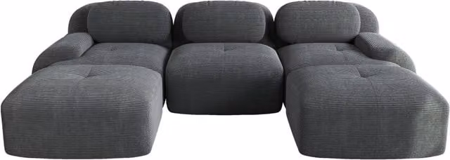 Divano modulare a U in tessuto di velluto a coste grigio con schiuma ad alta elasticità 32D, senza montaggio, con braccioli extra larghi