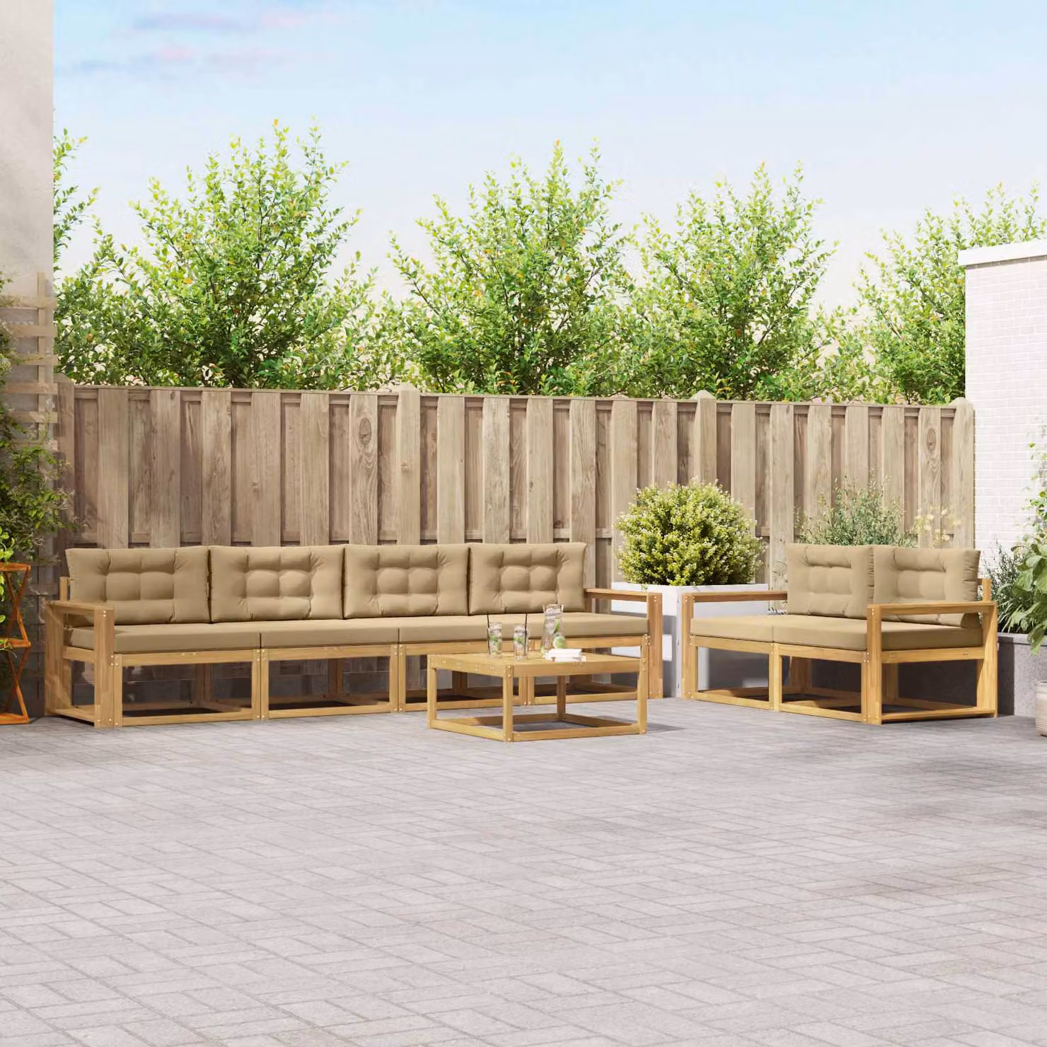 Set di divani da esterno vidaXL 6 pz in legno di acacia con cuscini Bianco e Beige