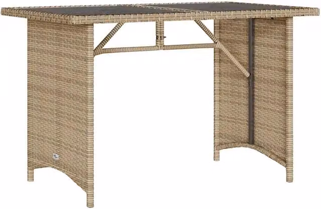 Tavolo da giardino rettangolare in polyrattan beige con piano in vetro L: 110 cm, P: 68 cm, H: 70 cm – 1
