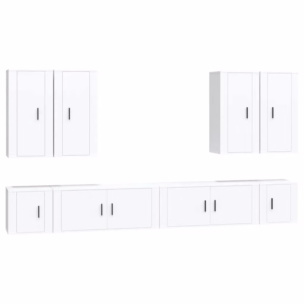 Set di mobili porta TV moderno vidaXL in legno multistrato bianco con 8 pezzi e scomparti multimediali da appendere alla parete – 2