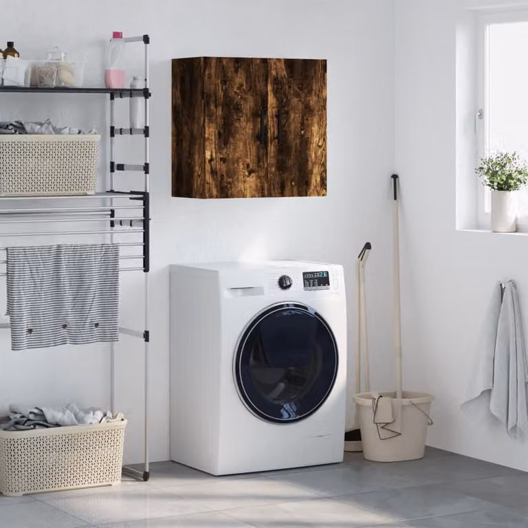 Armadietto a muro moderno vidaXL in legno Rovere Fumo con ante a battente, L 60 cm, P 31 cm, H 60 cm