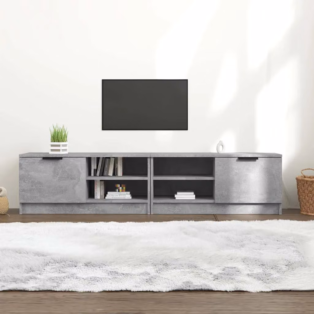 Set di 2 mobili TV moderni vidaXL in legno multistrato e MDF, colore grigio cemento, L 80 cm x P 35 cm x H 36,5 cm