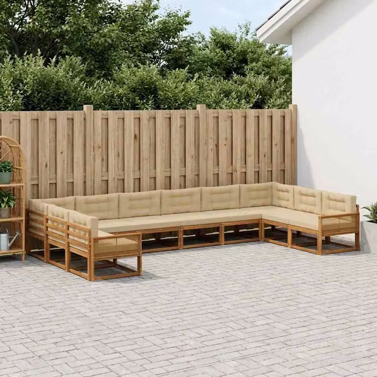 Set di divani da esterno vidaXL a forma di U in legno di acacia con cuscini, colore beige e sabbia