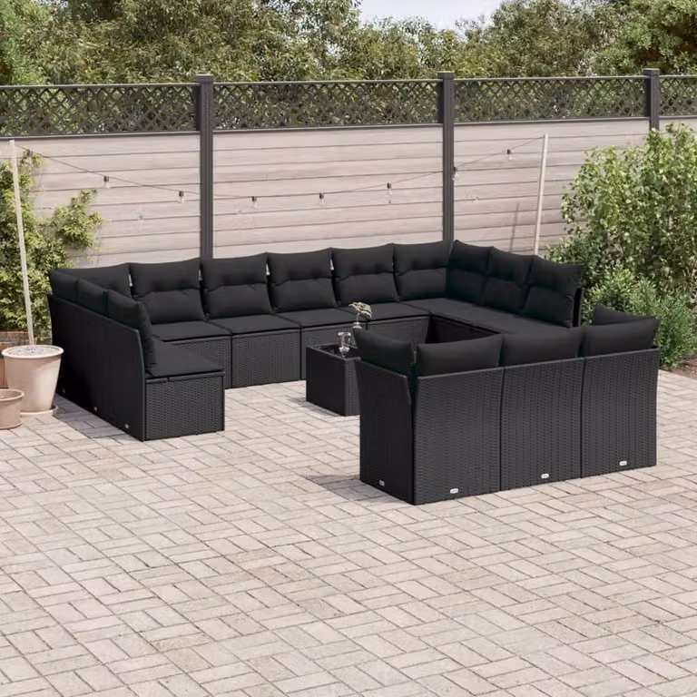 Maison Exclusive - Set da giardino 14 pezzi con cuscini in polyrattan nero