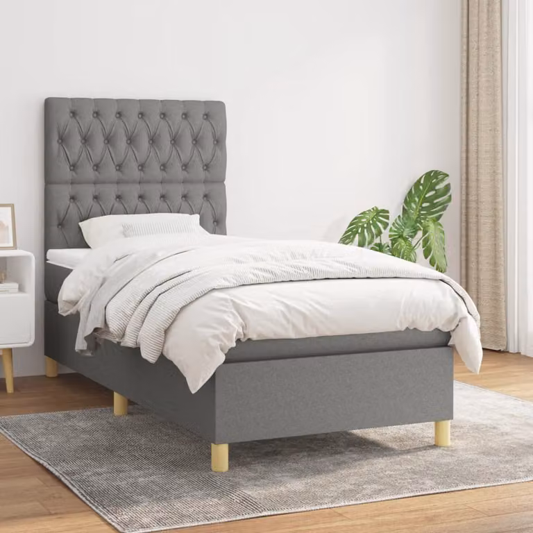 vidaXL Letto Ibrido con Giroletto a Molle e Materasso a Tasche Grigio e Bianco L/P/H: 90 x 200 cm