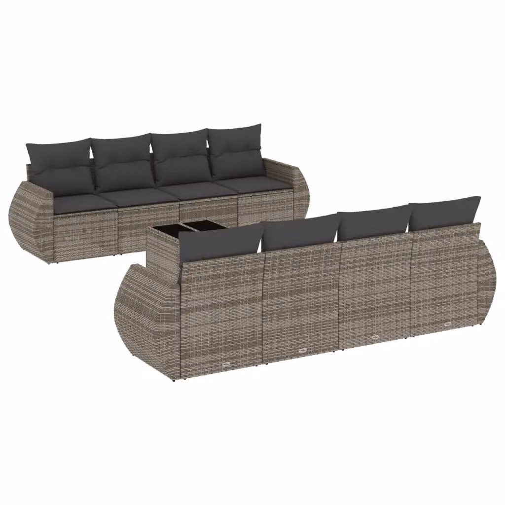 vidaXL Set Divano da Giardino 9 pz in Polyrattan Grigio con Cuscini e Tavolino da Caffè – 2