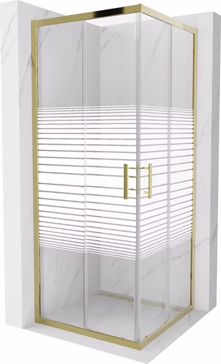 Mexen Rio cabina doccia quadrata 80 x 80 cm, fasce bianche, oro - 860-080-080-50-20