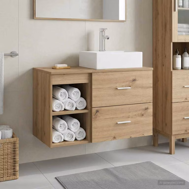 Set di mobili da bagno moderni vidaXL in legno marrone composto da mobile lavabo e pensile sospeso