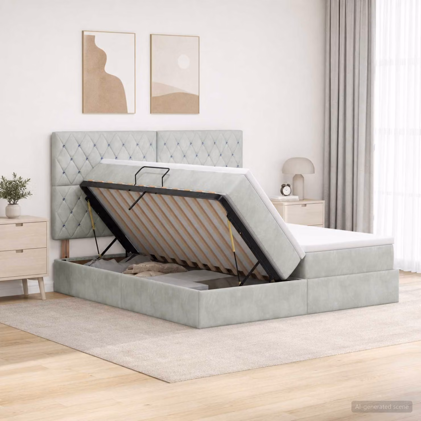 Letto con contenitore vidaXL in velluto grigio chiaro con base a sollevamento L/P/H: 180 x 200 x 140 cm