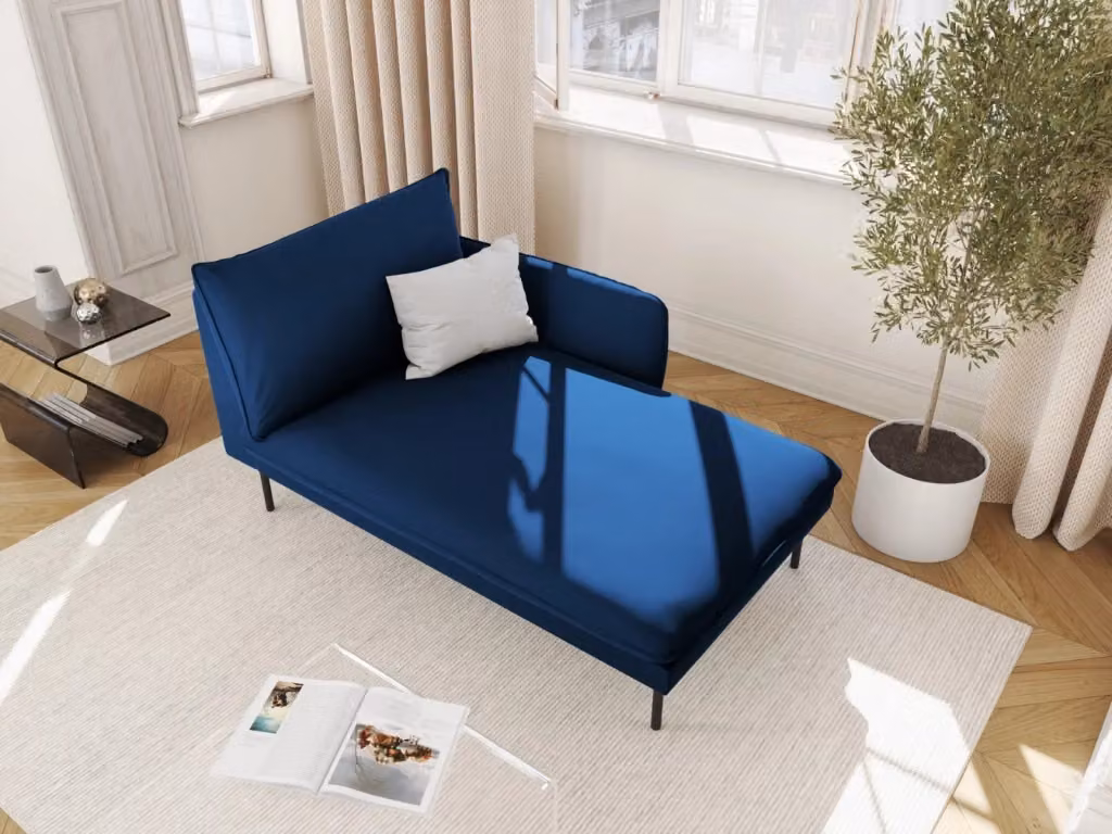 Chaise longue destra Vienna di Cosmopolitan Design in velluto blu, L/P/H: 233.8 x 130 x 95 cm – 2