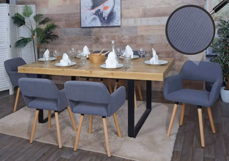 set di 6 sedie da pranzo HWC-A50 II, sedia da cucina sedia imbottita, legno tessuto/corda tessile (400g/m²) ~ grigio scuro