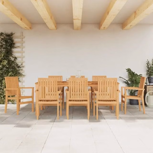 Set di 8 sedie da giardino impilabili vidaXL in legno di teak massello marrone L: 56,5 cm, P: 57,5 cm, H: 91 cm