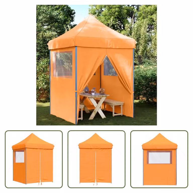 The Living Store Tenda per feste pieghevole pop-up con 4 pannelli laterali arancione